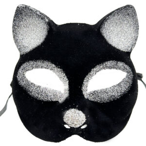 Siyah Renk Gümüş Simli Süet Kaplama Kedi Maskesi 18x14 cm (5286)