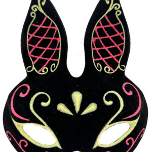Siyah Renk Kırmızı Gold Simli Siyah Süet Kaplama Tavşan Maskesi 18x16 cm (5286)