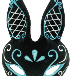 Siyah Renk Mavi Beyaz Simli Siyah Süet Kaplama Tavşan Maskesi 18x16 cm (5286)