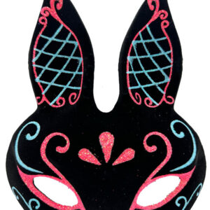 Siyah Renk Mavi Kırmızı Simli Siyah Süet Kaplama Tavşan Maskesi 18x16 cm (5286)