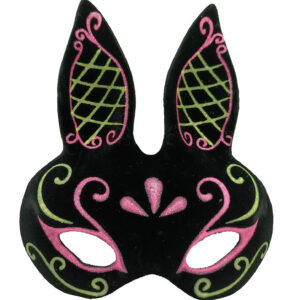 Siyah Renk Pembe Gold Simli Siyah Süet Kaplama Tavşan Maskesi 18x16 cm (5286)