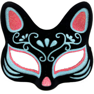 Siyah Renk Süet Kaplama Üzeri Mavi Kırmızı Simli Kedi Maskesi 17x14 cm (5286)