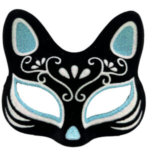 Siyah Renk Süet Kaplama Üzeri Gümüş Mavi Simli Kedi Maskesi 17x14 cm (5286)