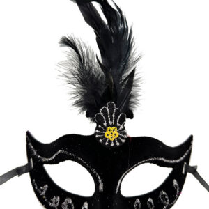 Siyah Renk Tüylü Siyah Süet Kaplama Parti Balo Maskesi 20X16 cm (5286)
