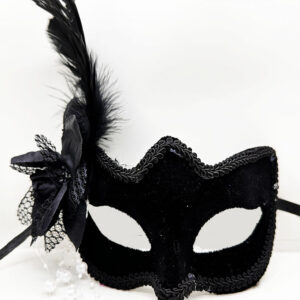 Siyah Renk Yandan Tüylü Beyaz İncili Süet Kaplama A Kalite Lüks Parti Maskesi 20x23 cm (5286)