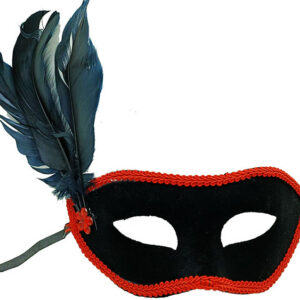 Siyah Renk Yandan Tüylü Siyah Süet Kaplama Parti Balo Maskesi 21x20 cm (5286)
