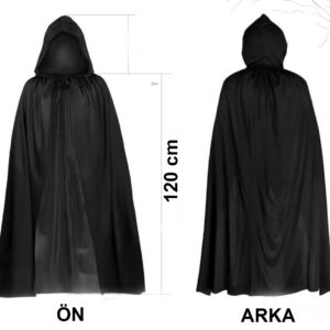 Siyah Uzun Pelerin 120 cm Kapüşonlu – Cosplay ve Parti Kostümü (5286)