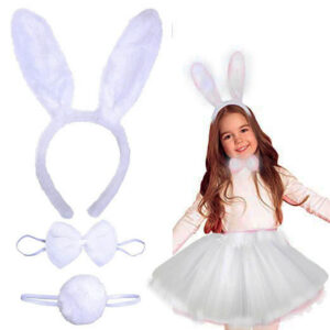 Tavşan Tacı Eteği Papyonu ve Kuyruk Kostüm Seti Beyaz Renk Çocuk Boy (5286)