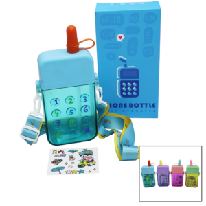 TELEFON MODELİ RENKLİ MİKA KRİSTAL SULUK MATARA PİPETLİ - VİDALI KAPAK - ASKILI 300ML (5286)