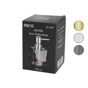 TOMBUL KARE - PRİZMA ŞEFFAF - RENKLİ AKRİLİK - MİKA KRİSTAL SIVI SABUNLUK 180ML (5286)