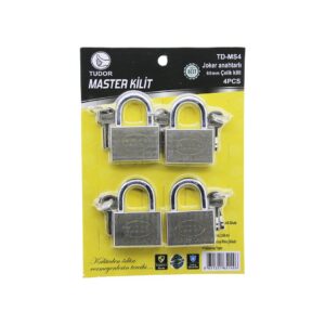 TUDOR TD-MS4 MASTER 4PCS JOKER ANAHTARLI=TEK ANAHTARLA 4 KİLİT AÇ  60MM - GRİ KISA KANCALI ÇELİK ASMA KİLİT (5286)