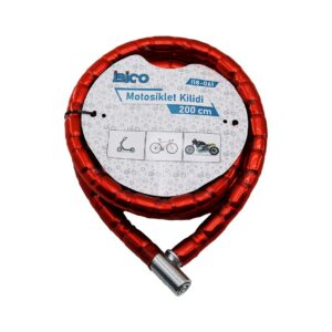TÜP ANAHTARLI METAL KAFA ÇELİK MOTOR - BİSİKLET KİLİT SİLİNDİRİK SPİRAL KİLİT KIRMIZI KILIF22MM X 200CM (5286)