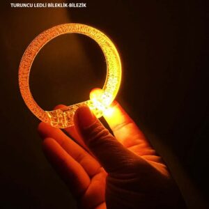 Turuncu Led Işıklı Baskı Yapılabilen Pilli Bileklik Bilezik 1,5 cm Genişlik (5286)