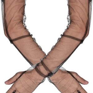 Uzun Boy Likralı Siyah Renk Yetişkin Mega Tül Eldiven 53 cm (5286)