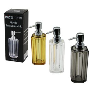 UZUN KARE TABAN -SEKİZGEN GÖVDE ŞEFFAF - RENKLİ AKRİLİK - MİKA KRİSTAL SIVI SABUNLUK 200ML (5286)