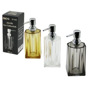 UZUN KARE TABAN - YVRLK AĞIZ - 4+4=8GEN GÖVDE ŞEFFAF - RENKLİ AKRİLİK - MİKA KRİSTAL SIVI SABUNLUK 280ML (5286)