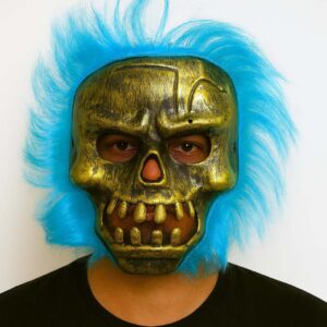 Wild Skull - Bakır Kafatası Turkuaz Saçlı İskelet Maske (5286)