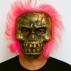 Wild Skull - Bakır Kafatası Pembe Saçlı İskelet Maske (5286)