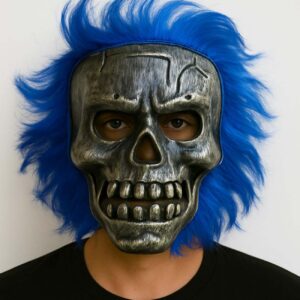 Wild Skull - Gümüş Kafatası Mavi Saçlı İskelet Maske (5286)