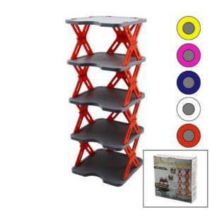 YENİ NESİL AKORDİYON - KATLANIR - 5 KATLI PLASTİK AYAKKABILIK GRİ TABAN-27X27CM - RENKLİ AYAKLAR (5286)