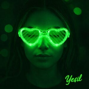 Yeşil LED Işıklı Kalp Gözlük – 3 Modlu Parti - Glow Gözlüğü (5286)