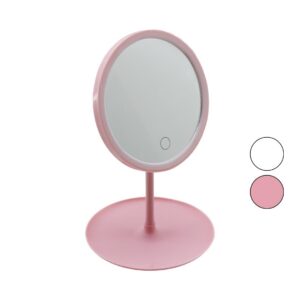 YUVARLAK 7 İNÇ LEDLİ - USB ŞARJLI MAKYAJ AYNASI 90°TAKILIK SEPETLİ AYAK RENKLİ PLS 17.5CM (5286)