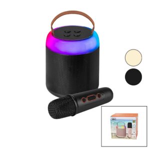 YUVARLAK KARAOKE MİKROFONLUBLUETOOTH WİRELESS HOPARLÖR - SPEAKER USB ŞARJLI - IŞIKLI (5286)