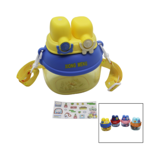 YÜZ MODELİ  - 2 KİLİTLİ KAPAK  RENKLİ MİKA KRİSTAL SULUK MATARA PİPETLİ - NAYLON ÇANTALI - ASKILI 1280ML (5286)