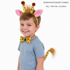 Zürafa Kosümü Aksesuar Seti 3 lü - Taç Papyon Kuyruk (5286)