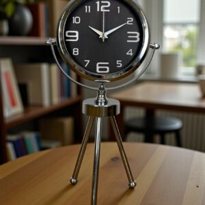 Zentime Krom Asil Üç Ayaklı Metal Masa Saati