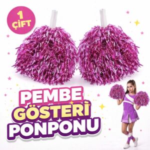 1 Çift ( 2 Adet ) Pembe Renk 23 Nisan 19 Mayıs 29 Ekim Okul Gösteri Ponponları Ekstra Dolgun (5286)