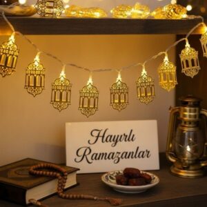 10 Adet Sarkıtlı Ramazan Fenerli LED Işık – Pilli 2 Metre Ramazan Süsü, İslami Dekorasyon, Ev ve Mekanlar İçin Dekoratif Ortam Aydınlatması (5286)