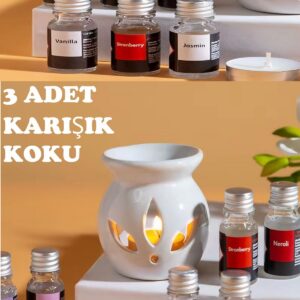 Sonx 3’lü Aromaterapi Uçucu Yağ Seti ve Seramik Buhurdanlık – Rahatlatıcı Oda Kokusu & Spa Deneyimi