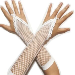 Beyaz Renk Parmak Arası File Örgü Eldiven 26 cm (5286)