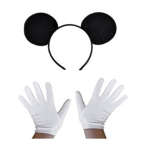 Siyah Mickey Mouse Tacı ve Beyaz Eldiven Seti (5286)