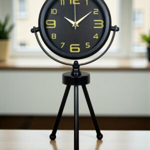 Zentime Siyah Metal Gold Rakamlı Üç Ayaklı Masa Saati