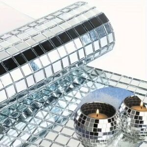 ANKAVERSE® Kare Silver Cam Mozaik Fayans Çıkartmaları El İşi Kare Cam Fayans Kendinden Yapışkanlı Aynalı Dekor Panel 30x30 Cm