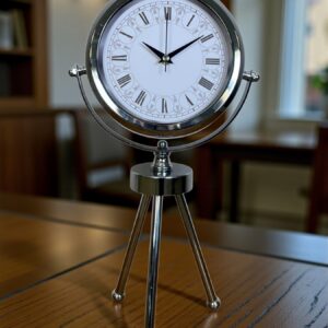 Zentime Asalet Krom Üç Ayaklı Metal Masa Saati