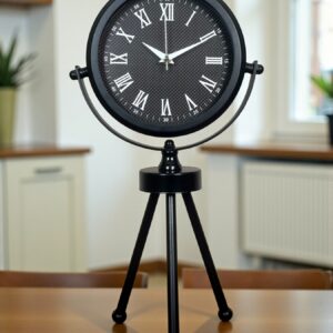 Zentime Siyah Zarif Dekoratif Üç Ayaklı Metal Masa Saati
