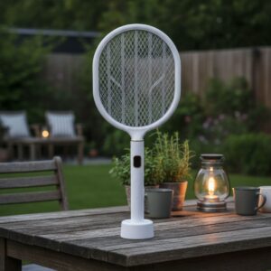 ANKAVERSE® USB Şarjlı Beyaz Renk Kendiliğinden Standlı Şarj Göstergeli UV Işıklı Sinek Öldürme Raketi LTD-718