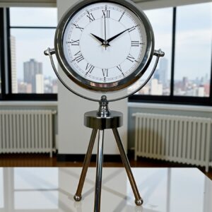 Zentime Silver Heritage Üç Ayaklı Krom Metal Masa Saati