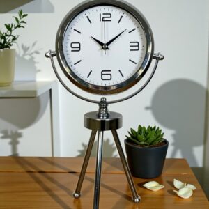 Zentime Elegance Krom Tripod Üç Ayaklı Metal Masa Saati