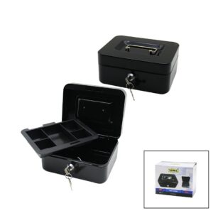 ANAHTARLI KÜÇÜK METAL PARA -DEĞERLİ EŞYA KUTUSU 2KAT=TEK+6 BÖLME TAŞIMA KULP - 15.2X11.8X8CM (5286)