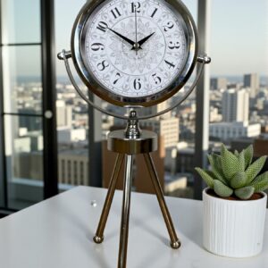 Zentime Krom Motif Tasarım Üç Ayaklı Metal Masa Saati