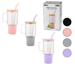 CAM 1000ML MATARA - SULUK BAMBU KAPAK - SIZDIRMAZ SİLİKONLU ÇELİK PİPET KORUYUCU SİLİKON ALTLIK - KILIF (5286)