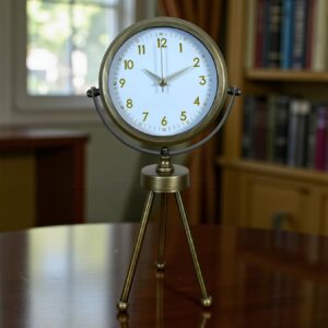 Zentime Eskitme Metal Gold Rakamlı Üç Ayaklı Masa Saati