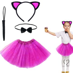 Fuşya Renk Etekli Kedi Kostüm Seti (Tütü, Taç, Papyon, Kuyruk) (5286)
