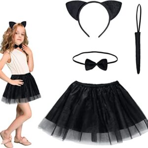 Kedi Eteği Tacı Kuyruğu ve Papyon Seti Siyah Renk Çocuk Boy (5286)