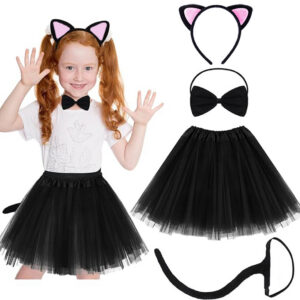 Kedi Kulak Taç Etek Kuyruk ve Papyon 4 lü Set Çocuk Pembe (5286)