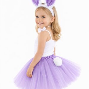 Lila Mor Tavşan Kostüm Seti Kız Çocuk – Tütü Etekli 4 Parça (5286)